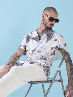SHOWOFF - Men Off White Cotton Abstract Shirt