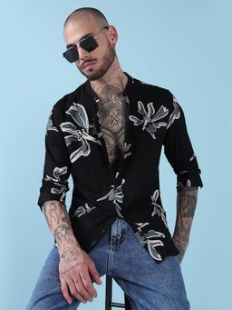 SHOWOFF - Men Black Cotton Floral Shirt