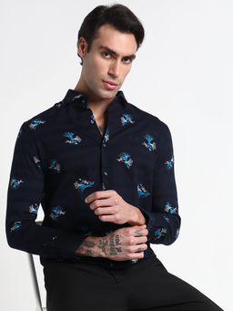SHOWOFF - Men Navy Blue Cotton Floral Shirt