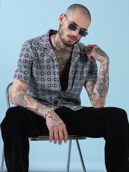 SHOWOFF - Men Blue Cotton Floral Shirt