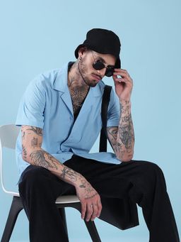 SHOWOFF - Men Blue Cotton Solid Shirt
