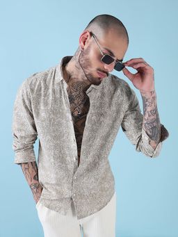 SHOWOFF - Men Beige Cotton Floral Shirt