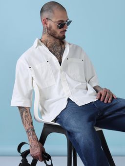SHOWOFF - Men White Cotton Solid Shirt
