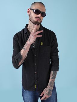 SHOWOFF - Men Charcoal Denim Solid Shirt