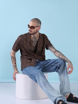 SHOWOFF - Men Brown Cotton Abstract Shirt