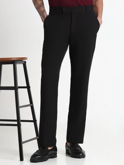 SHOWOFFFF - Men Black Rayon Solid Straight Fit Trouser