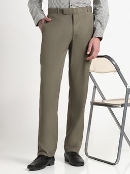 SHOWOFF - Men Olive Rayon Solid Slim Fit Trouser