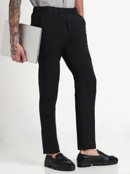 SHOWOFF - Men Black Rayon Solid Slim Fit Trouser