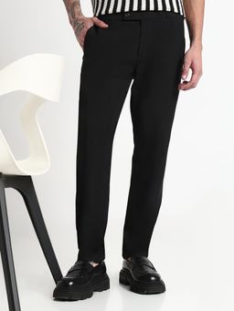 SHOWOFF - Men Black Rayon Solid Slim Fit Trouser