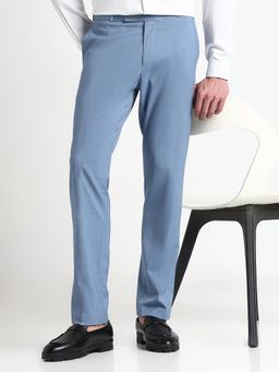 SHOWOFF - Men Blue Rayon Solid Slim Fit Trouser