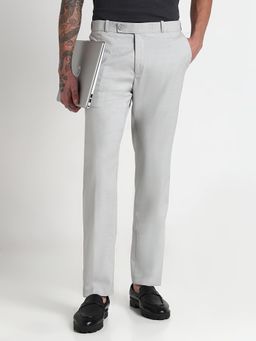 SHOWOFF - Men Grey Rayon Solid Slim Fit Trouser