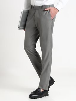 SHOWOFF - Men Grey Rayon Solid Slim Fit Trouser