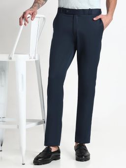 SHOWOFF - Men Blue Rayon Solid Slim Fit Trouser