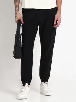 SHOWOFF - Men Black Cotton Solid Regular Fit Joggers