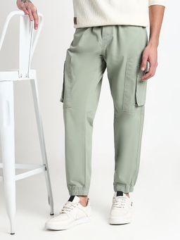 SHOWOFF - Men Green Cotton Solid Regular Fit Joggers