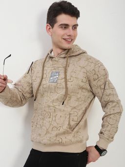 SHOWOFF - Men'S Beige Typography Hoodie
