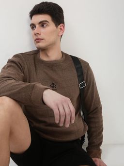 SHOWOFF - Men'S Brown Printed Round Neck Sweatshirt