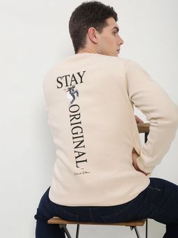 SHOWOFF - Men'S Beige Graphic Print Round Neck Sweatshirt