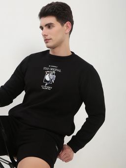 SHOWOFF - Men'S Black Graphic Print Round Neck Sweatshirt