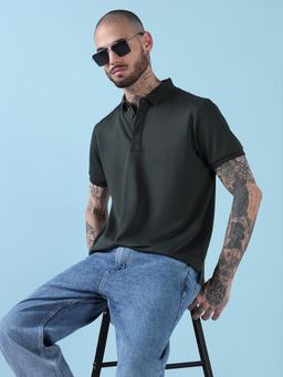 SHOWOFFFF - Edition Men Green Solid Polo Collar T-shirt