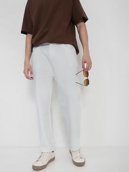 SHOWOFF - Edition Men's White Solid Barrel Fit Jeans