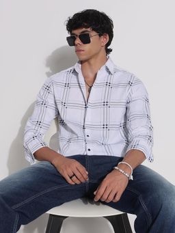 SHOWOFF - Mens White Checked Full Sleeves Shirt