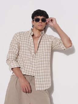 SHOWOFF - Mens Edition Beige Cotton Checked Shirt