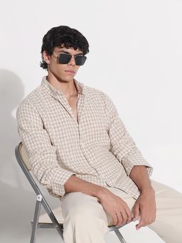 SHOWOFF - Mens Edition Beige Checked Full Sleeves Shirt