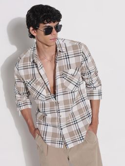 SHOWOFF - Mens Beige and White Checked Shirt