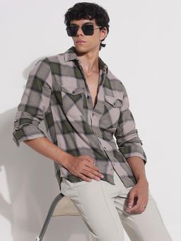 SHOWOFF - Mens Edition Olive Checked Full Sleeves Shirt