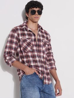 SHOWOFF - Mens Maroon Checked Full Sleeves Shirt