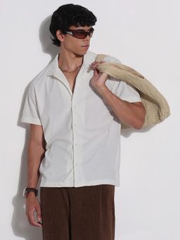 SHOWOFF - Mens Edition White Textured Collar Relaxed Fit Shirt