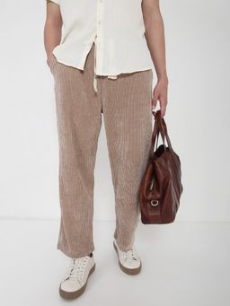 SHOWOFF - Edition Mens Tan Stripes Straight Fit Parallel Casual Trouser