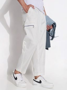 SHOWOFF - Edition Mens White Solid Straight Fit Casual Trouser