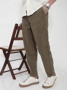 SHOWOFF - Edition Mens Olive Stripes Straight Fit Casual Trouser