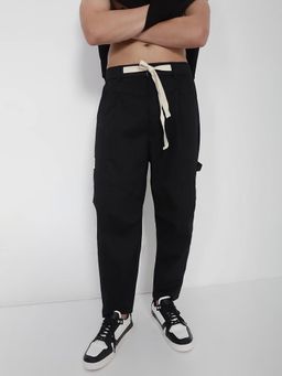 SHOWOFFFF - Edition Mens Black Solid Straight Fit Casual Trouser