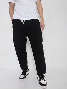 SHOWOFFFF - Edition Mens Black Solid Straight Fit Korean Casual Trouser