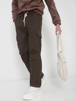 SHOWOFF - Edition Mens Brown Solid Straight Fit Cargo Pant