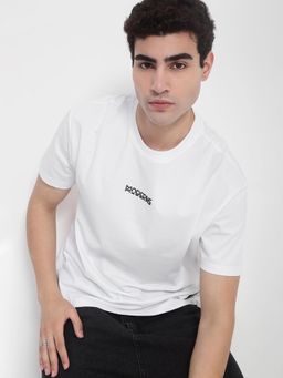 SHOWOFFFF - Men White Solid Round Neck Cotton T-Shirt