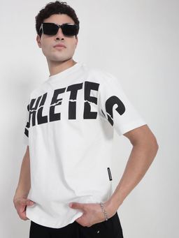 SHOWOFFFF - Men White Typography Round Neck Cotton T-Shirt
