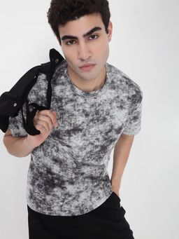 SHOWOFF - Men Grey Tie & Dye Round Neck Cotton T-Shirt