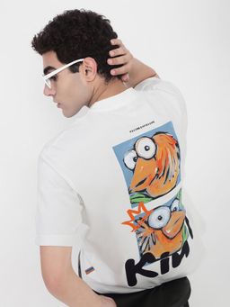 SHOWOFFFF - Men White Graphic Round Neck Cotton T-Shirt