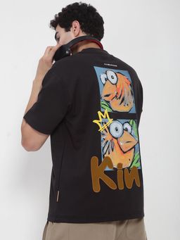 SHOWOFFFF - Men Black Graphic Round Neck Cotton T-Shirt