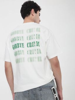 SHOWOFFFF - Men Off White Typography Round Neck Cotton T-Shirt