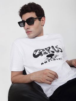 SHOWOFFFF - Men White Graphic Round Neck Cotton T-Shirt