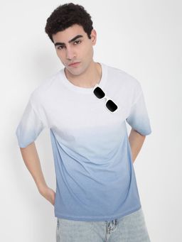 SHOWOFF - Men White Ombre Round Neck Cotton T-Shirt