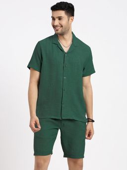 SHOWOFF - Green Cuban Collar Relaxed Fit Co-Ord (Set of 2)