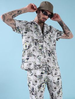 SHOWOFF - White and Grey Printed Relaxed Fit Co Ords Set (Set of 2)