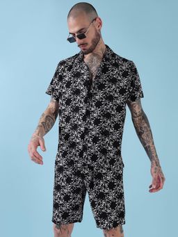 SHOWOFF - Edition Monochrome Printed Cuban Collar Relaxed Fit Co Ords Set (Set of 2)