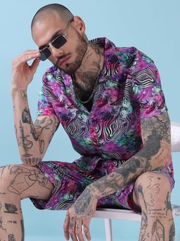 SHOWOFF - Edition Multi Printed Cuban Collar Relaxed Fit Co Ords Set (Set of 2)